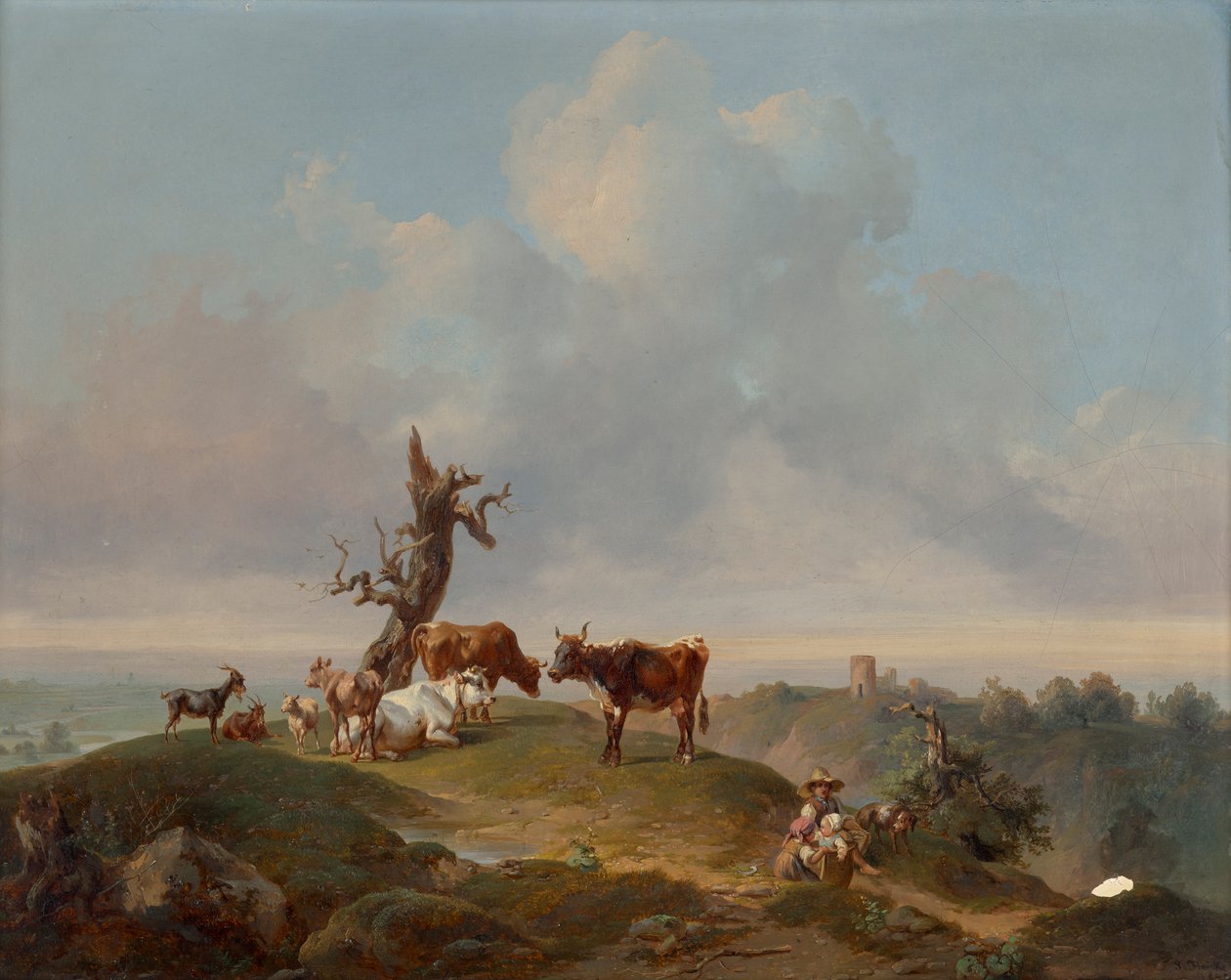 Vacas y cabras en el pasto de Joseph Heicke