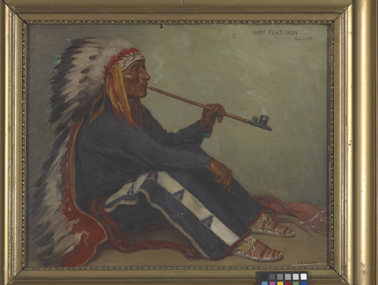 Jefe Flat Iron, Sioux (óleo sobre lienzo) de Joseph Henry Sharp
