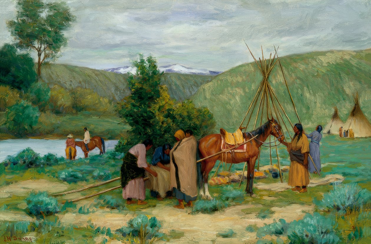 Levantando el campamento, Little Big Horn, Montana de Joseph Henry Sharp