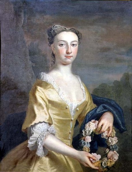 Retrato de una dama sosteniendo una corona floral de Joseph Highmore