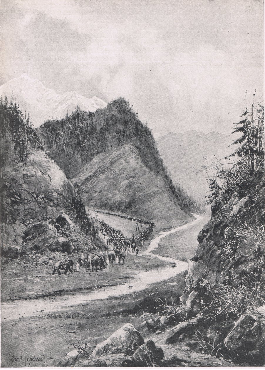 Afganistán: La marcha de la columna de Kabul a Khandahar, agosto de 1880, ilustración de British Battles on Land and Sea, 1915 de Joseph Holland Tringham