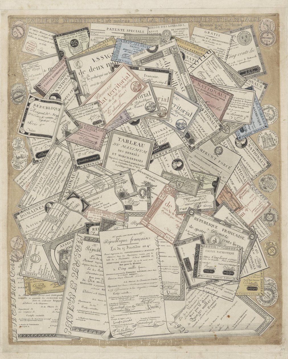 Frans papiergeld Monedas y otros papeles de la República Francesa (título sobre objeto) de Joseph Hunin
