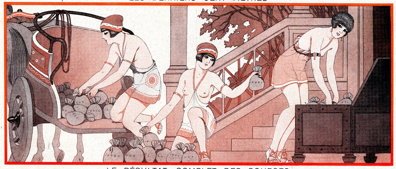 Lo que era, en el período olímpico, Le Prix de Diane - Resultados completos de las carreras - ilustración de la Vie Parisienne, 1927 de Joseph Kuhn Regnier