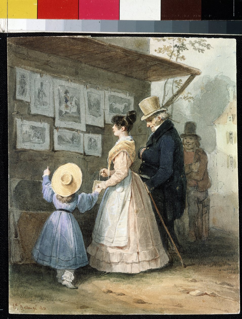 "At the seller of engravings" (Al vendedor de grabados) Acuarela de Hippolyte Bellange (1800-1866) 1831 Museo del Hermitage, San Petersburgo (San Petersburgo) de Joseph Louis Hippolyte Bellange