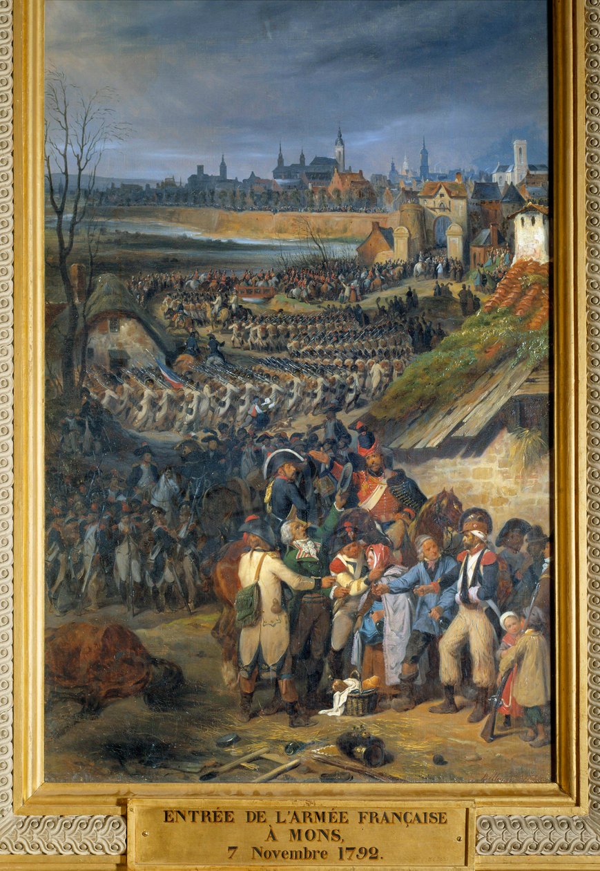 Guerras revolucionarias: "Entrada del ejército francés comandado por el General Dumouriez en Mons, el día después de la Batalla de Jemmapes, 7 de noviembre" de Joseph Louis Hippolyte Bellange