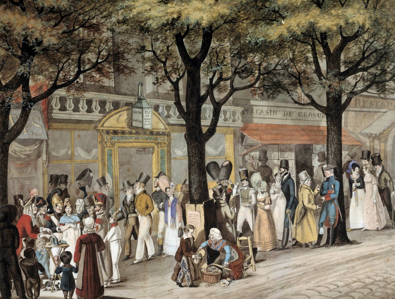 Paseo por un bulevar en París en 1819 de Joseph Louis Hippolyte Bellange