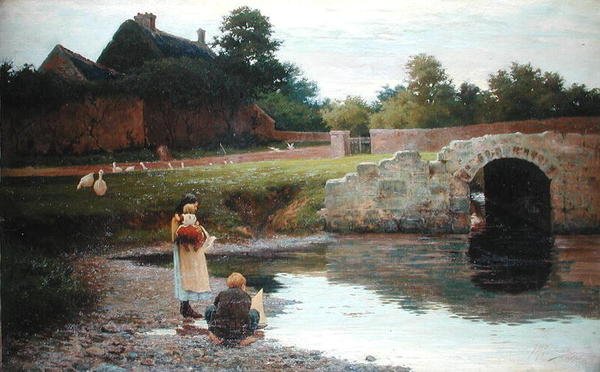 Jugando junto al viejo puente de Joseph Malachy Kavanagh