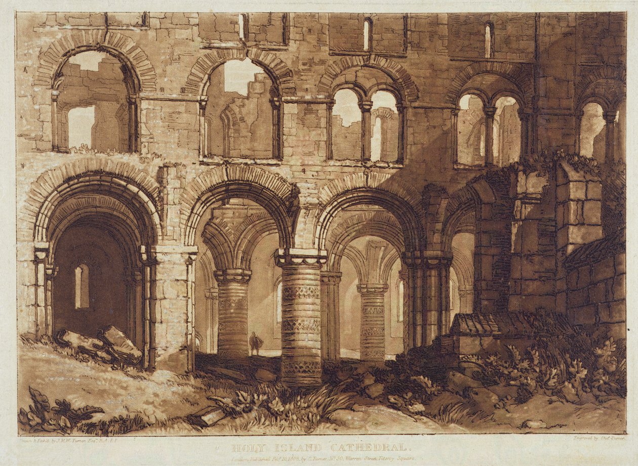 Catedral de Holy Island, grabado por Charles Turner (1773-1857) 1808 de Joseph Mallord William (after) Turner