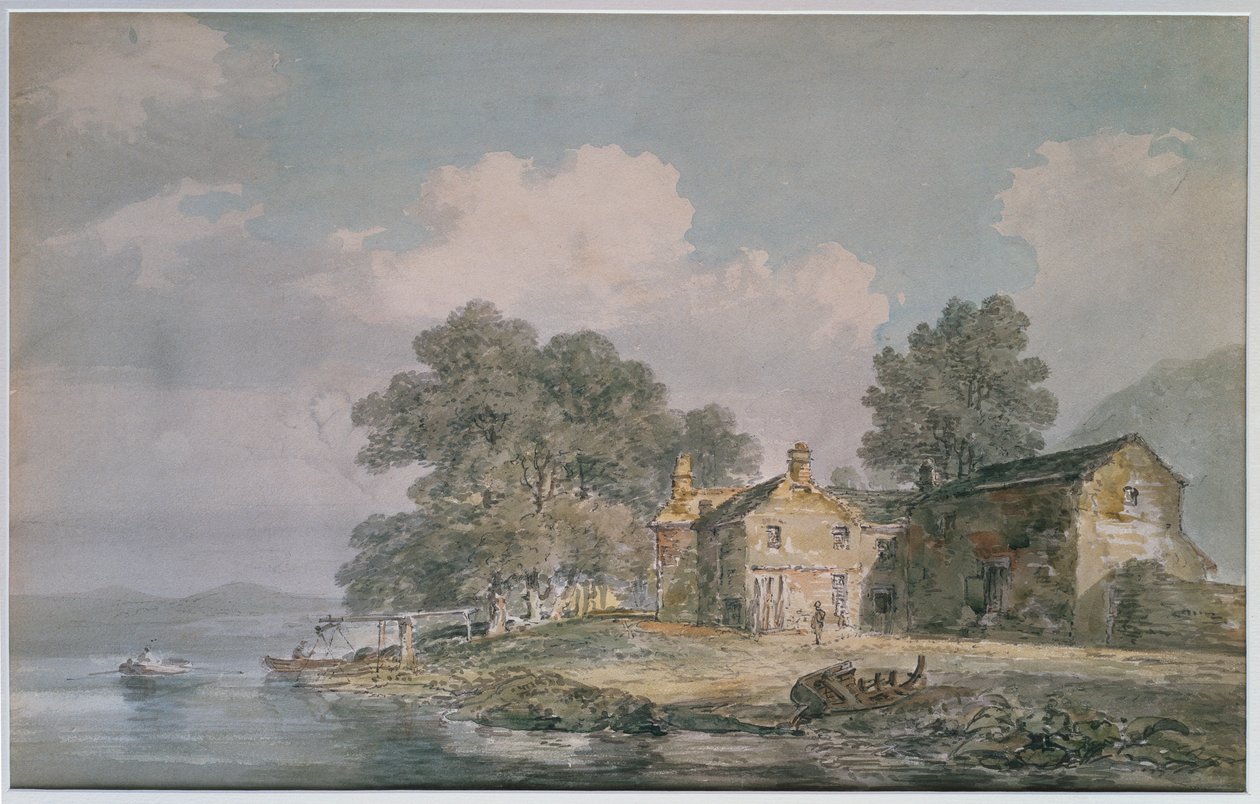 Una casa de campo junto a un lago en el Distrito de los Lagos, c.1797 de Joseph Mallord William Turner