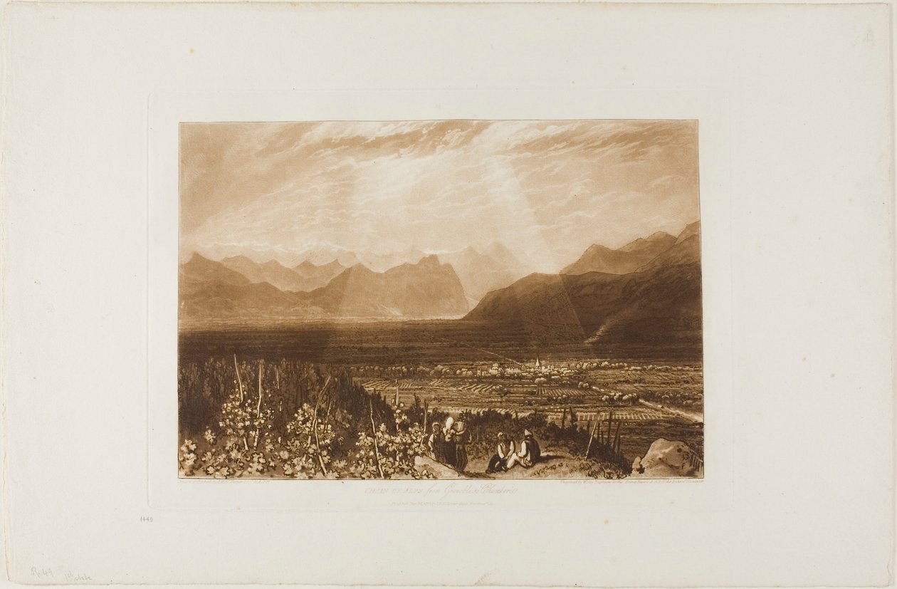 Cadena de los Alpes de Grenoble a Chamberi, lámina 49 de Liber Studiorum de Joseph Mallord William Turner