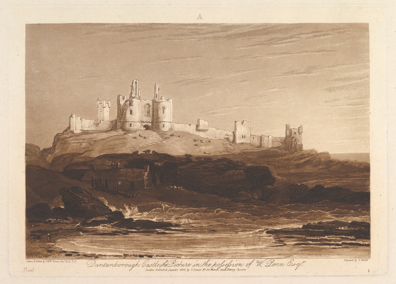 Castillo de Dunstanborough Liber Studiorum, parte III, placa 14, 10 de junio de 1808 de Joseph Mallord William Turner