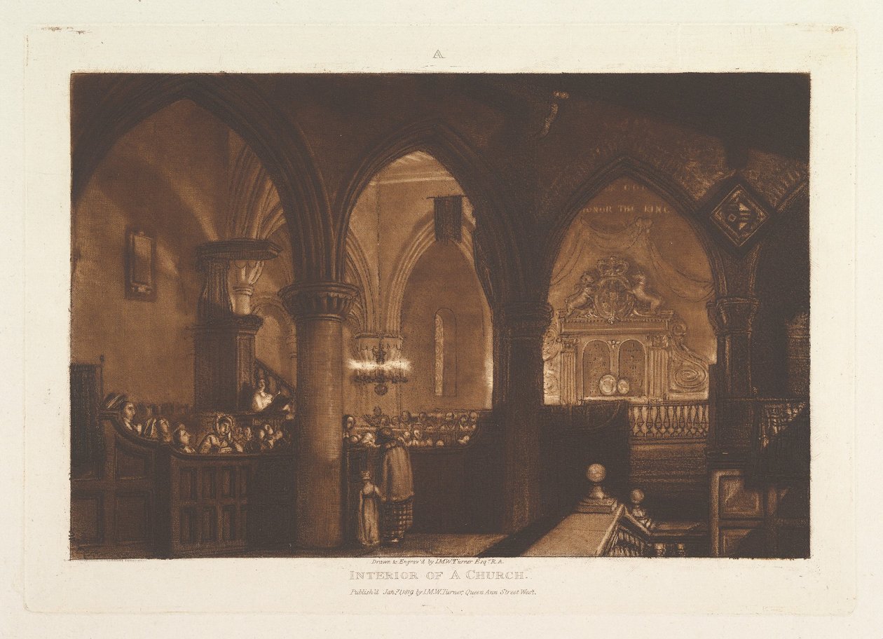 Interior de una Iglesia, parte XIV, placa 70, 1 de enero de 1819 de Joseph Mallord William Turner