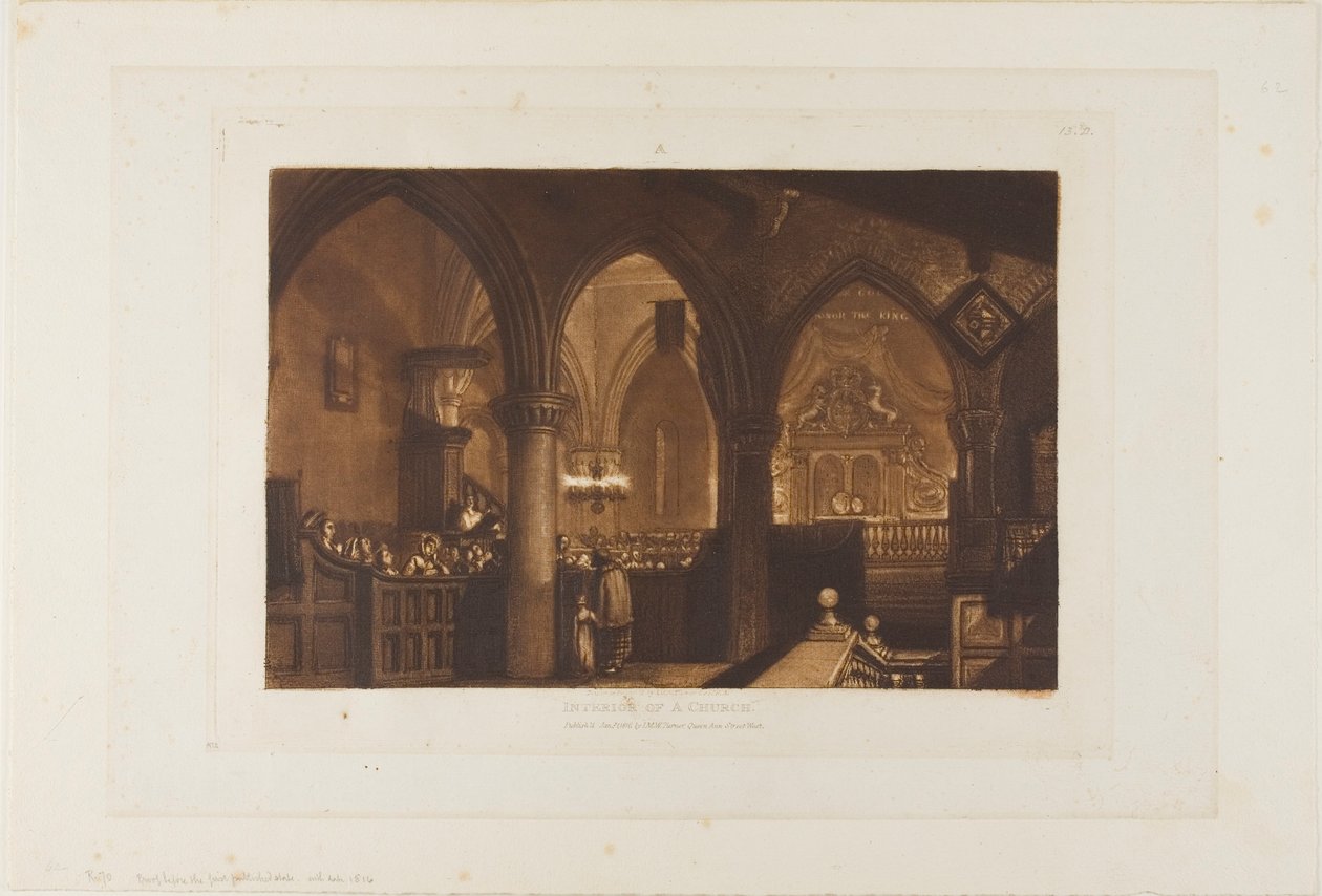 Interior de una iglesia, lámina 70 de Liber Studiorum de Joseph Mallord William Turner