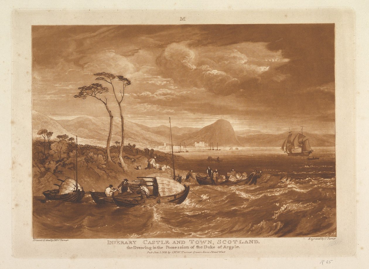 Castillo y ciudad de Inverary, Escocia, Liber Studiorum, parte XIII, placa 65, 1 de enero de 1816 de Joseph Mallord William Turner