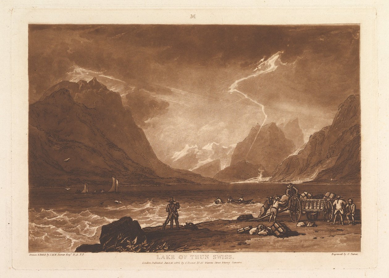 Lago de Thun, Liber Studiorum suizo, parte III, placa 15, 10 de junio de 1808 de Joseph Mallord William Turner