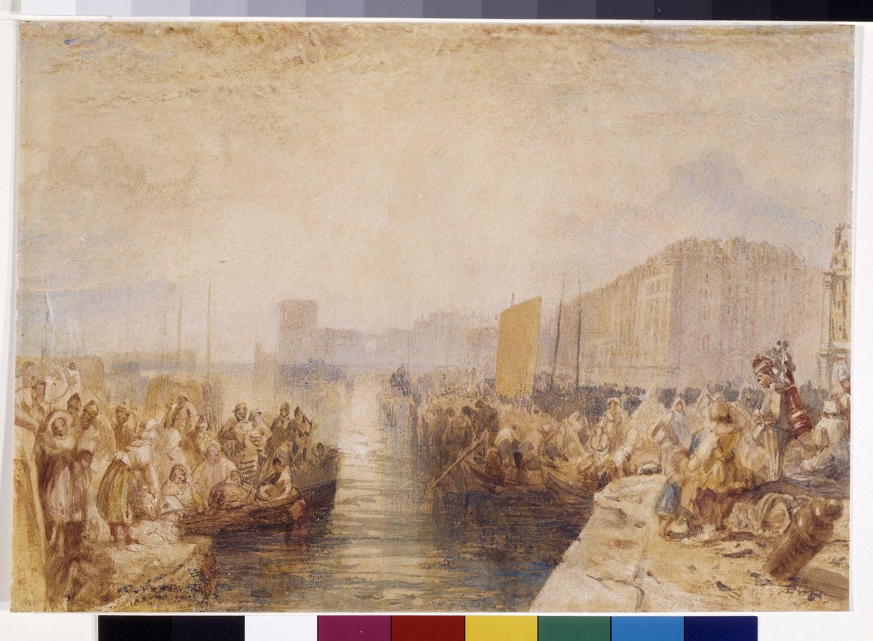 Le Havre: puesta de sol (acuarela reforzada con pluma y tinta roja sobre papel blanco) de Joseph Mallord William Turner