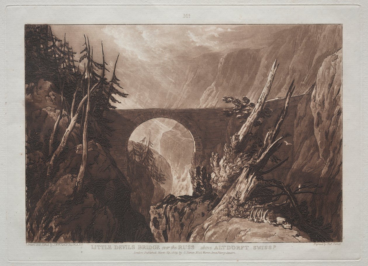 Liber Studiorum: Puente del Diablo sobre el Russ, cerca de Altdorf, Suiza de Joseph Mallord William Turner