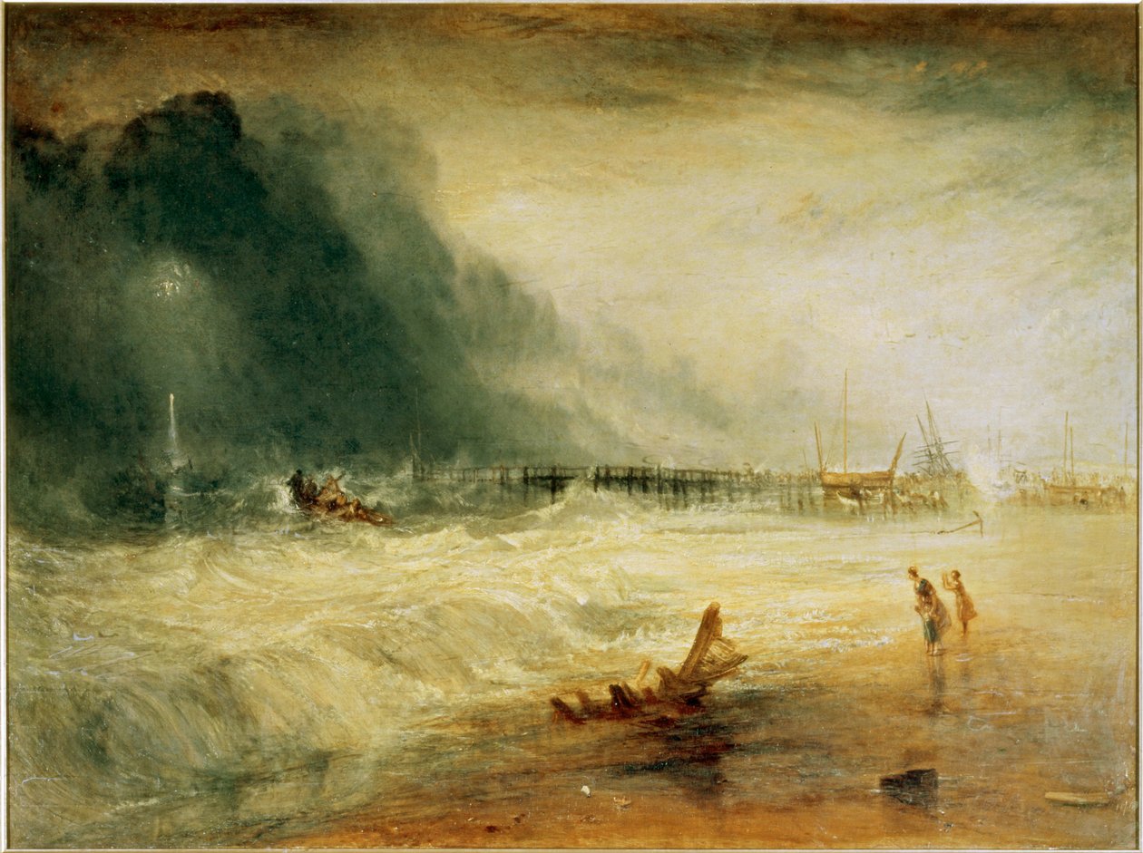 Bote Salvavidas y Aparato Manby Acudiendo en Ayuda de un Buque Varado Haciendo Señal de Socorro ... (pintura sobre lienzo) de Joseph Mallord William Turner