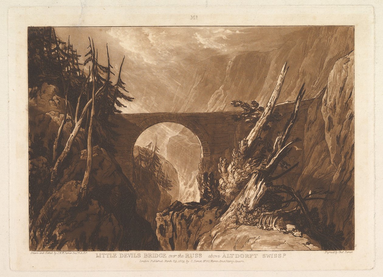 Puente del Diablo sobre el Russ, encima de Altdorft, Suiza, 29 de marzo de 1809 de Joseph Mallord William Turner