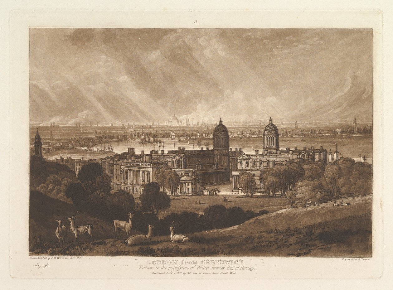 Londres desde Greenwich, Liber Studiorum, parte V, placa 26, 1 de enero de 1811 de Joseph Mallord William Turner