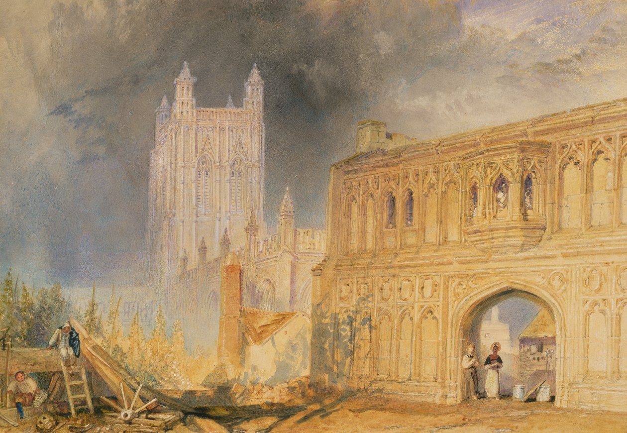 Abadía y puerta de Malvern, Worcestershire, c.1830 (acuarela sobre papel) de Joseph Mallord William Turner