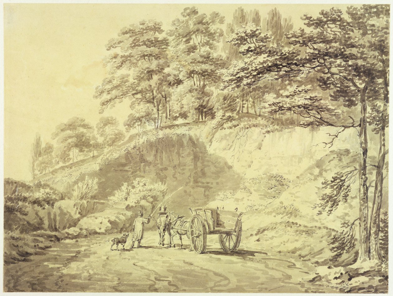Hombre con caballo y carro entrando en una cantera, c.1797 de Joseph Mallord William Turner