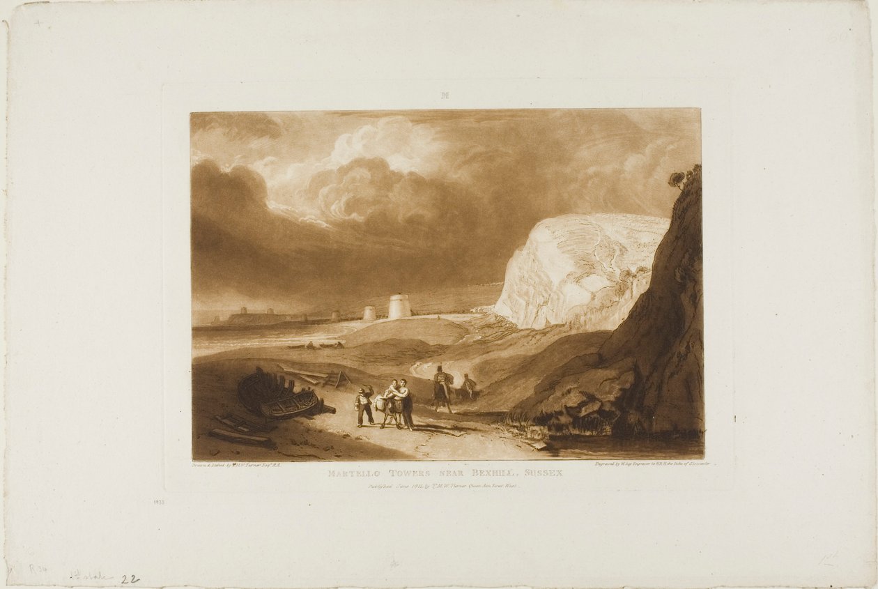 Torres Martello cerca de Bexhill, Sussex, lámina 34 de Liber Studiorum de Joseph Mallord William Turner