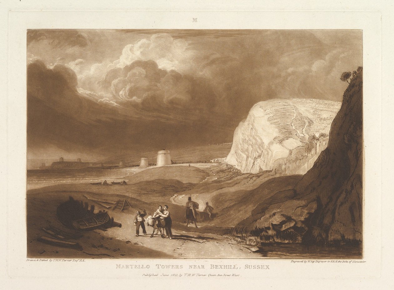 Torres Martello cerca de Bexhill, Sussex Liber Studiorum, parte VII, placa 34 de Joseph Mallord William Turner