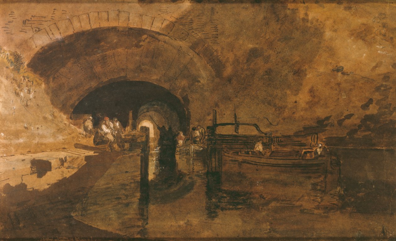 Hombres y barcazas en la entrada del túnel de Joseph Mallord William Turner