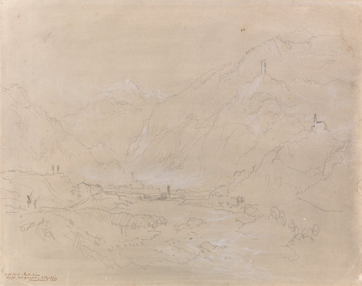 Paisaje montañoso con pueblo en el valle, c.1840 de Joseph Mallord William Turner