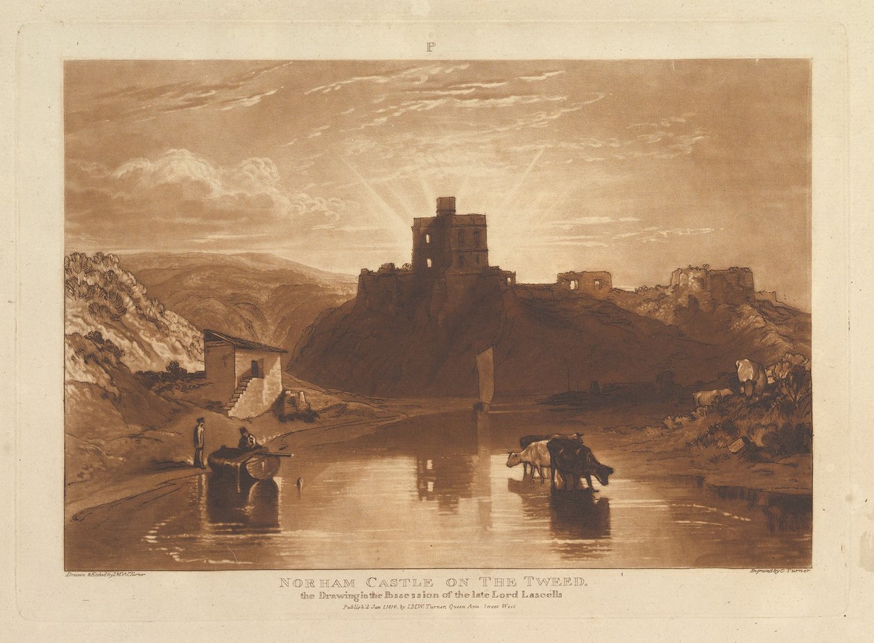 Castillo de Norham en el Tweed, Liber Studiorum, parte XII, placa 57, 1 de enero de 1816 de Joseph Mallord William Turner