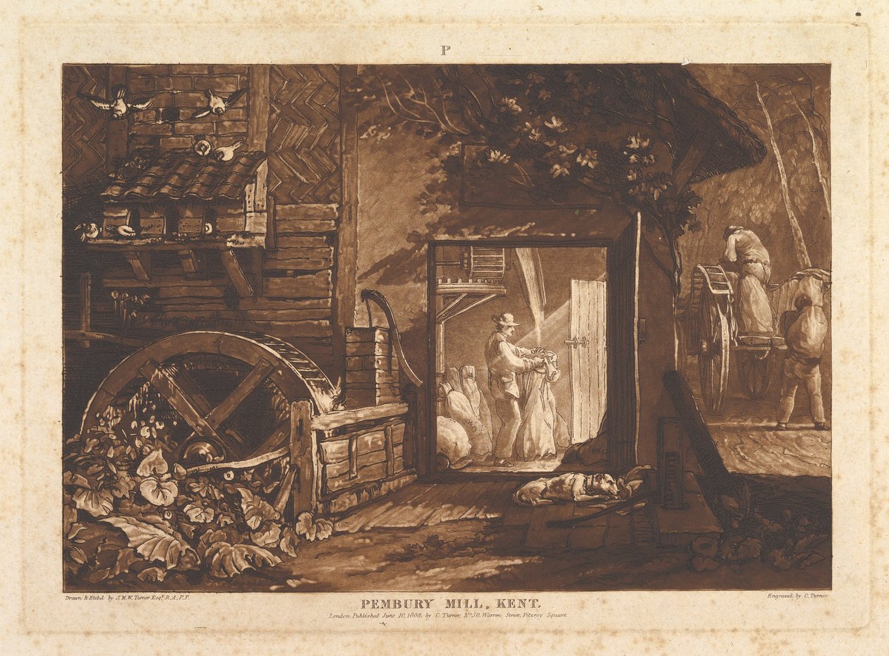 Molino de Pembury, Kent Liber Studiorum, parte III, placa 12, 10 de junio de 1808 de Joseph Mallord William Turner
