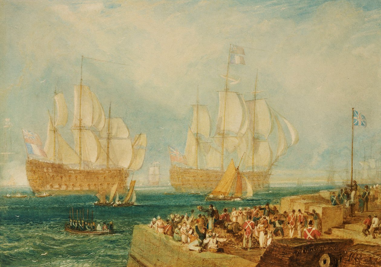 Puerto de Plymouth: Remolcando premios franceses de Joseph Mallord William Turner