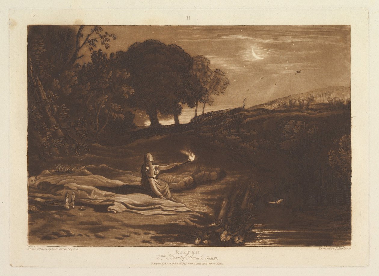 Rispah, 2º Libro de Samuel, Capítulo 21, Liber Studiorum, parte IX, placa 46, 23 de abril de 1812 de Joseph Mallord William Turner