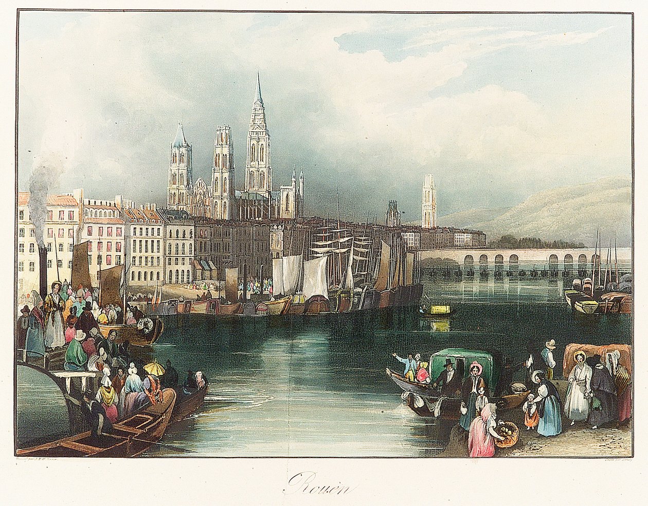 Ruán (Francia). Litografía (33x46,9 cm) de Joseph Mallord William Turner (1775-1851) de Joseph Mallord William Turner