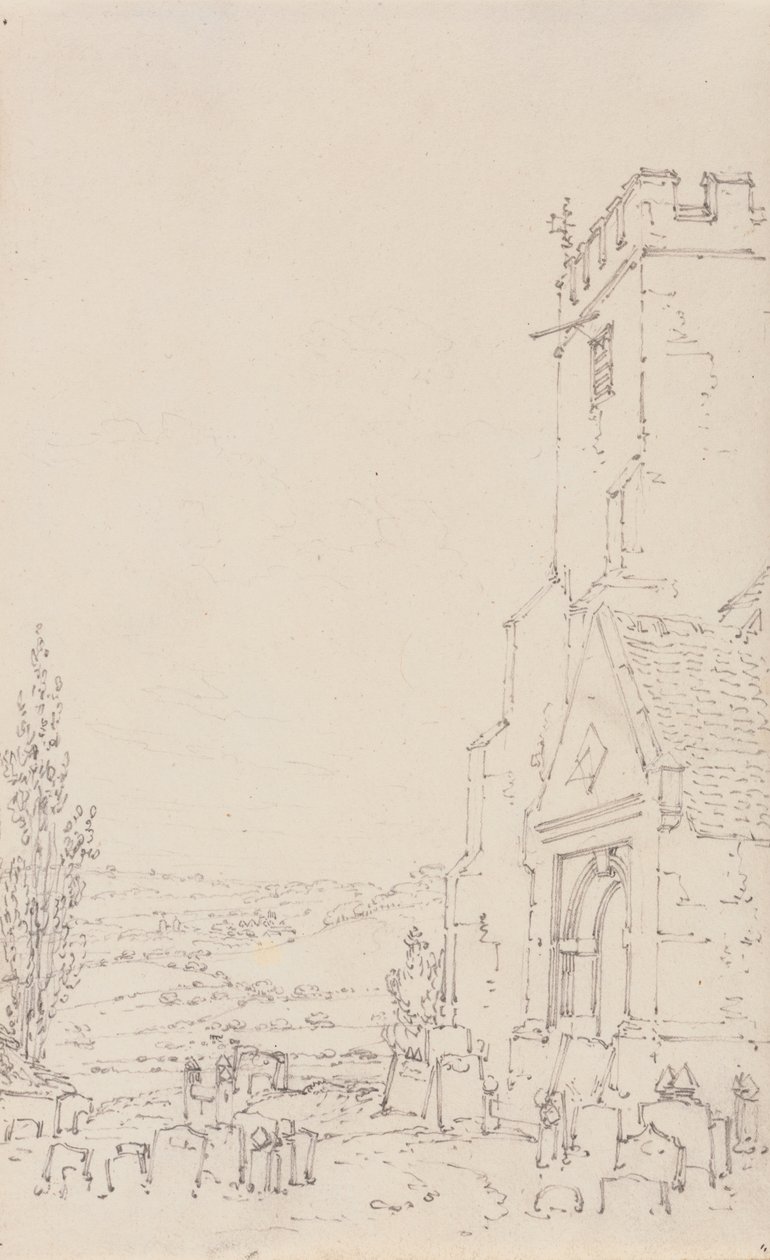 Pórtico Sur y Torre de una Iglesia No Identificada, c.1790-95 (lápiz sobre papel verjurado) de Joseph Mallord William Turner