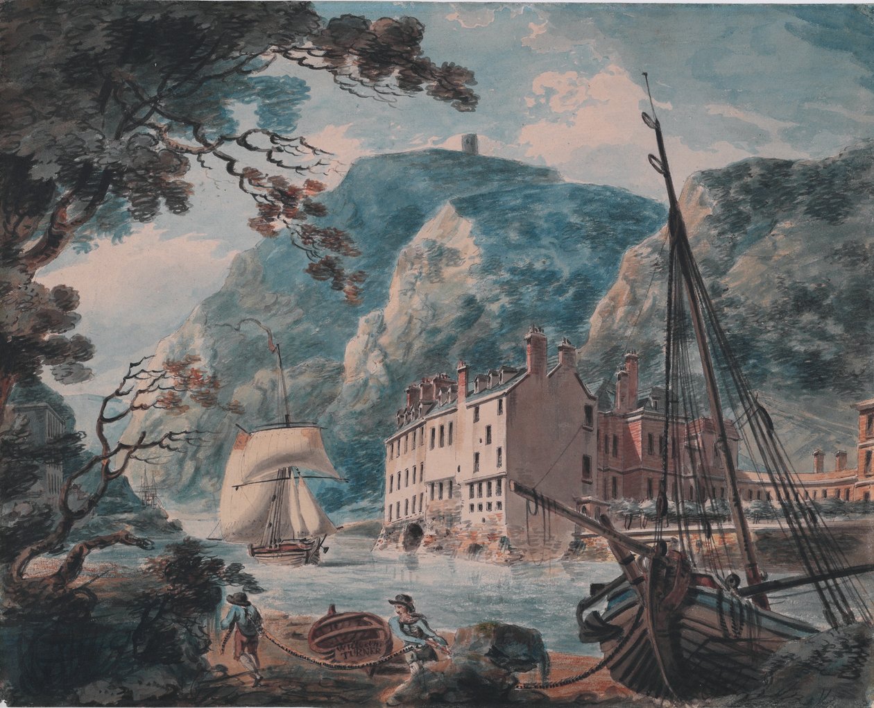 The Avon Gorge at Bristol with the Old Hot Wells House, c. 1792 (grafito, acuarela, pluma y tinta marrón) de Joseph Mallord William Turner