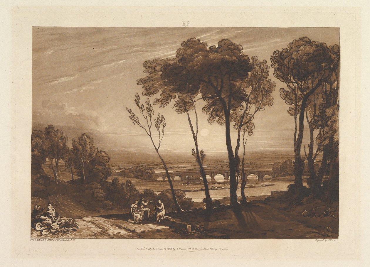 El puente en la distancia media (Liber Studiorum, parte III, placa 13) de Joseph Mallord William Turner