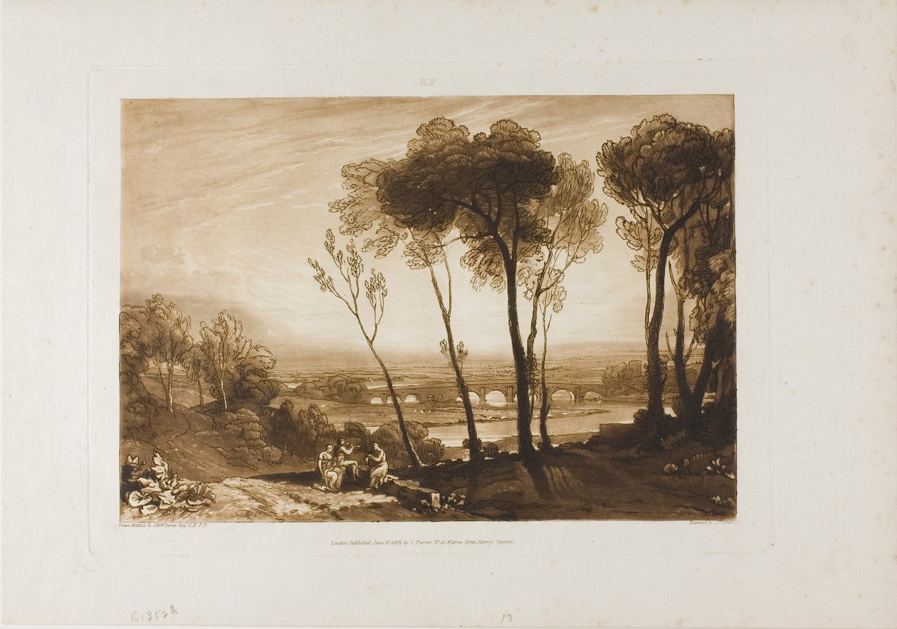 El puente en la distancia media, lámina 13 de Liber Studiorum de Joseph Mallord William Turner
