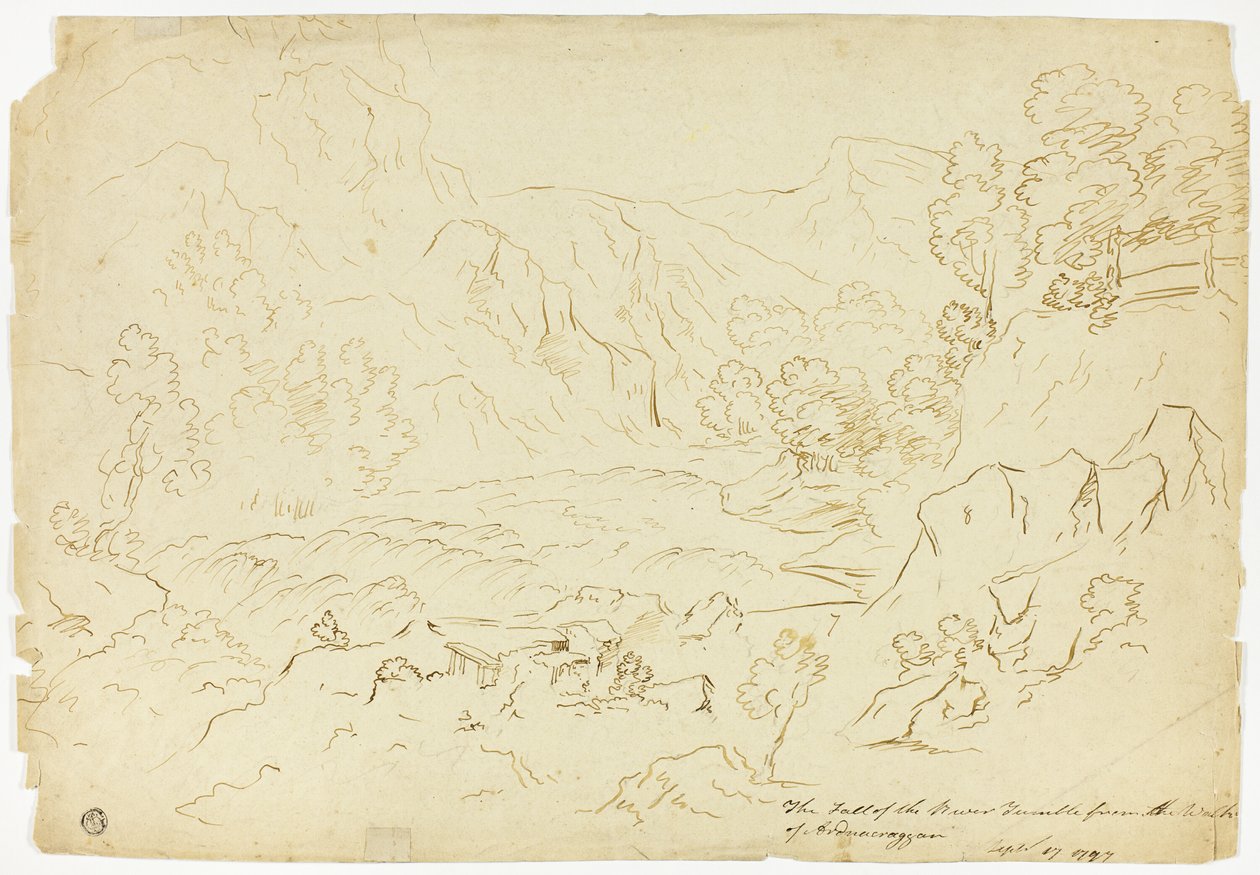 La caída del río Tumble (recto); Vista de Fastraly (verso) de Joseph Mallord William Turner
