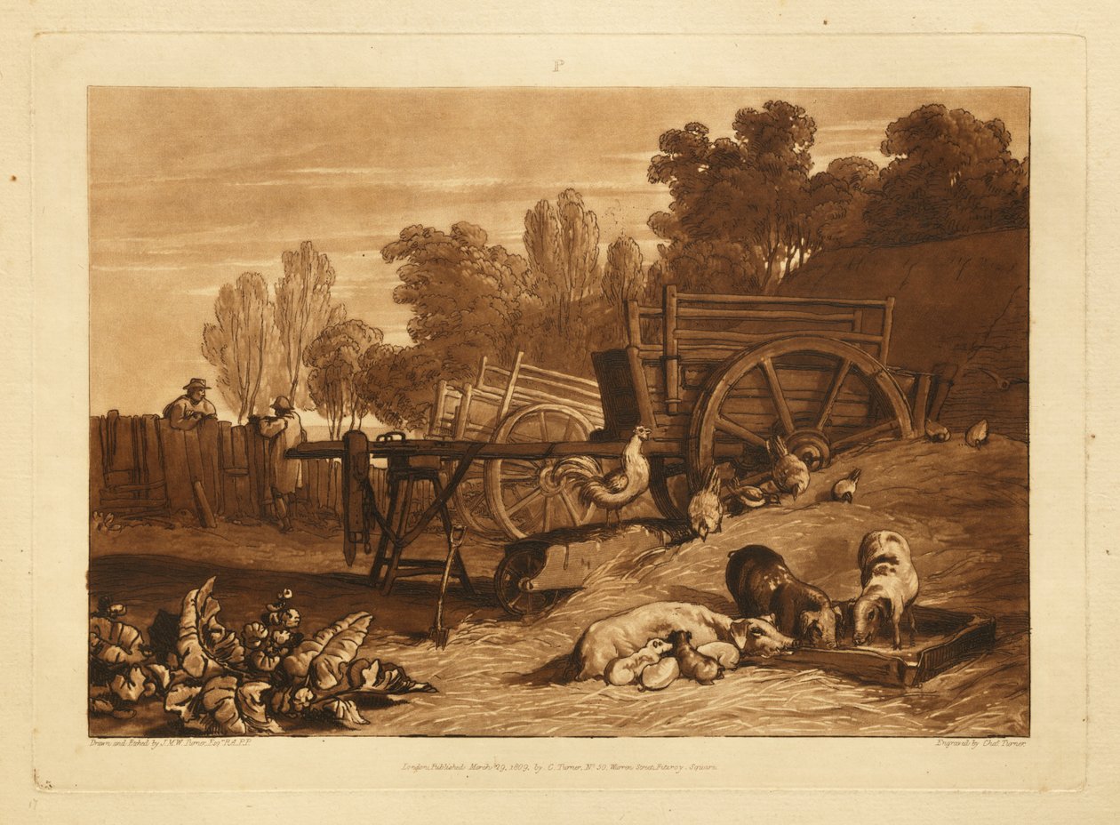 El corral de la granja con el gallo de Joseph Mallord William Turner