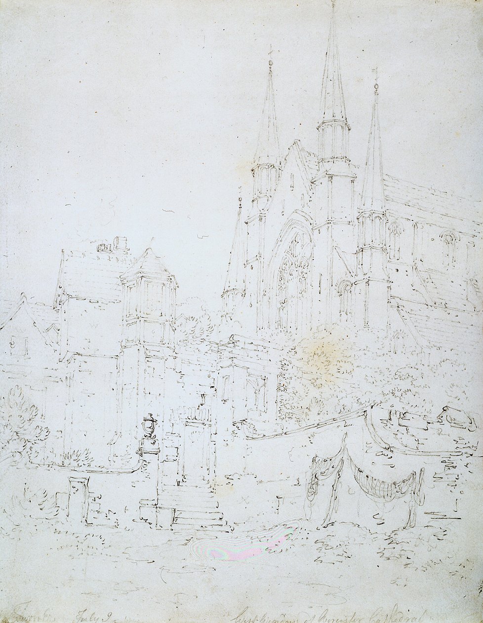 Ventana oeste de la catedral de Worcester (lápiz sobre papel blanco) de Joseph Mallord William Turner