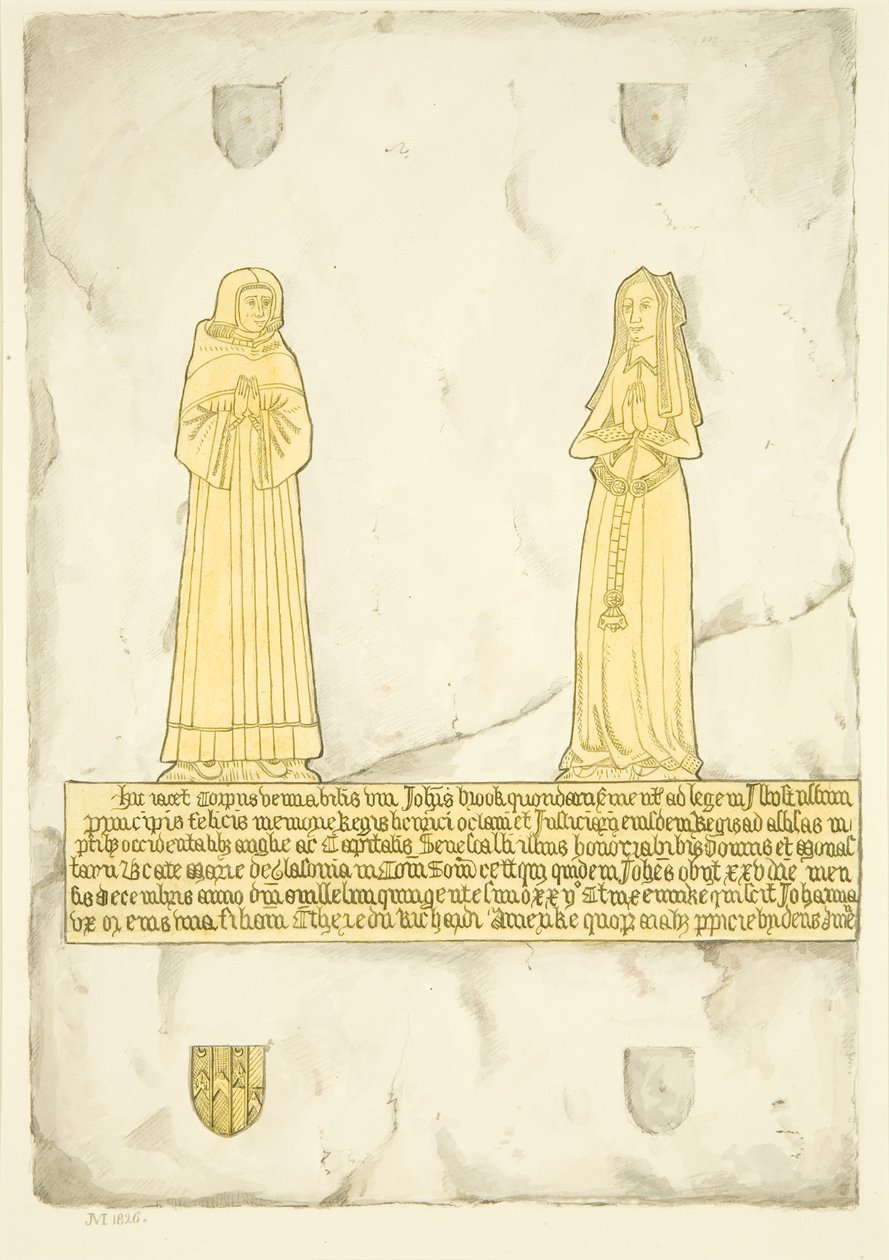Lámina de John Brooke y su esposa en St Mary Redcliffe de Joseph Manning