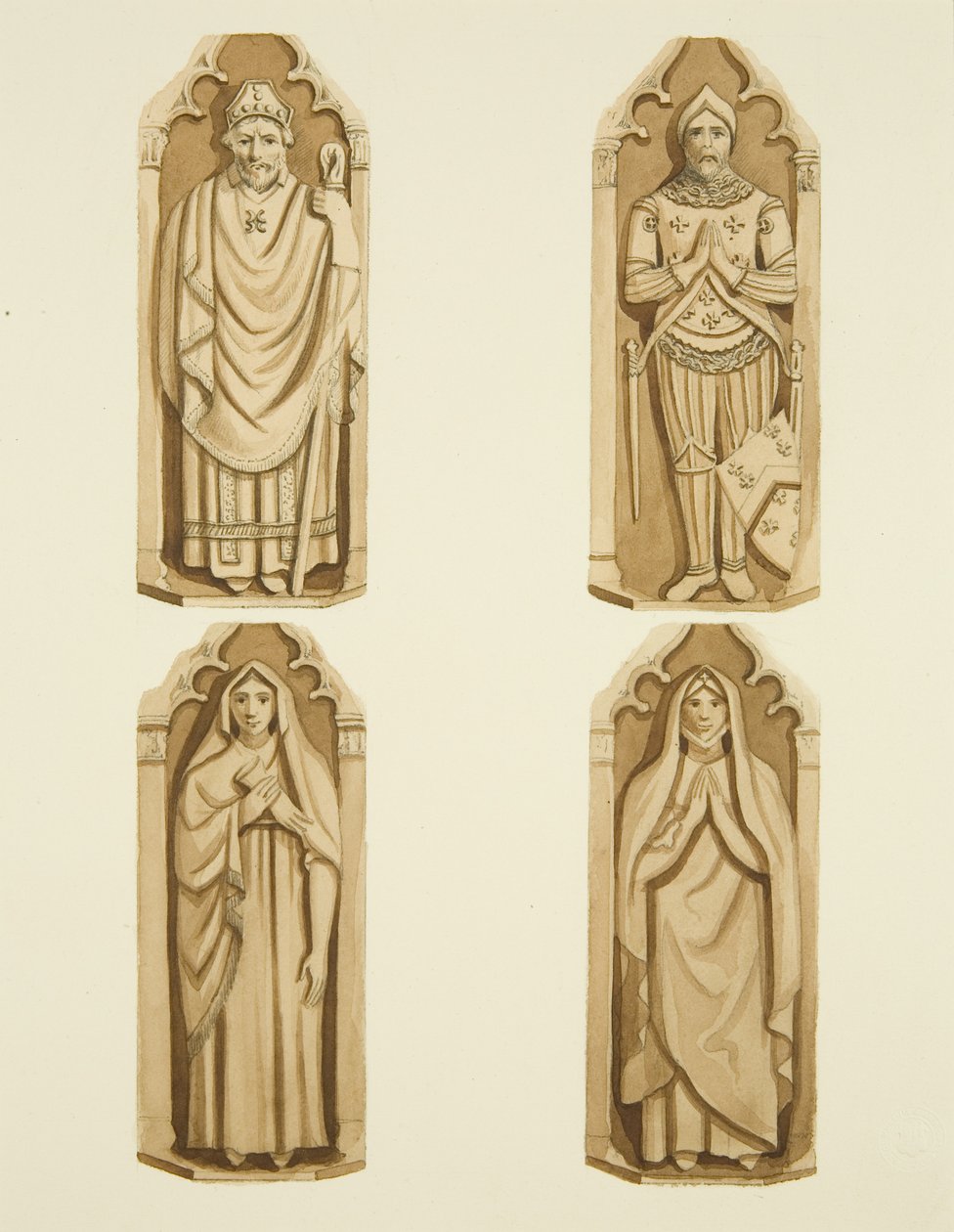 Cuatro figuras decorando las puertas hechas por Clarke, a cada lado del altar de San Marcos de Joseph Manning