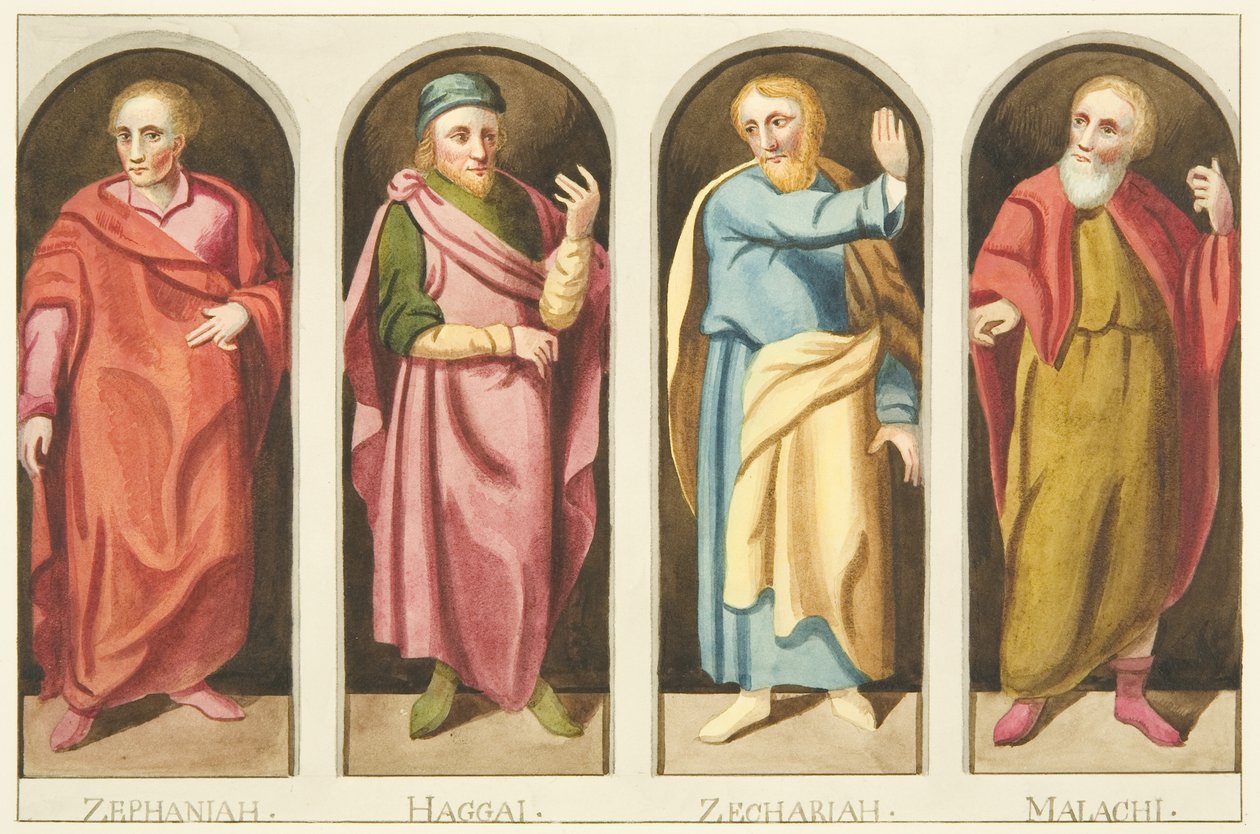 Cuatro profetas menores pintados en el lado oeste de la pantalla que divide la nave del coro de la Catedral de Bristol de Joseph Manning