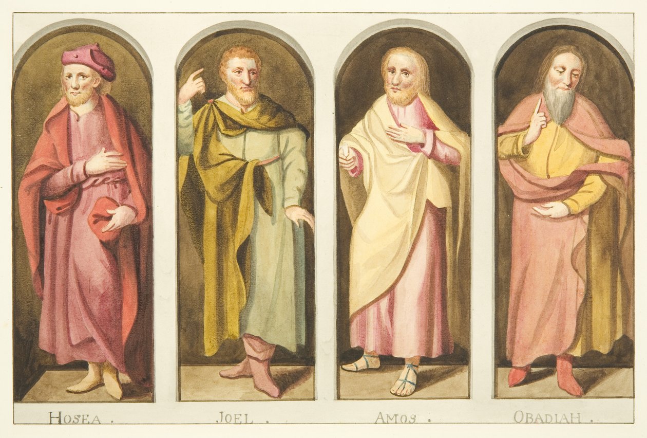 Cuatro profetas menores pintados en el lado oeste de la pantalla que divide la nave del coro de la Catedral de Bristol de Joseph Manning