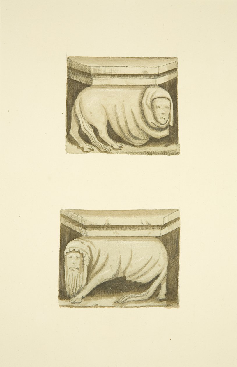 Cuatro trabes en el pórtico norte (originalmente soportando estatuas) de St Mary Redcliffe de Joseph Manning