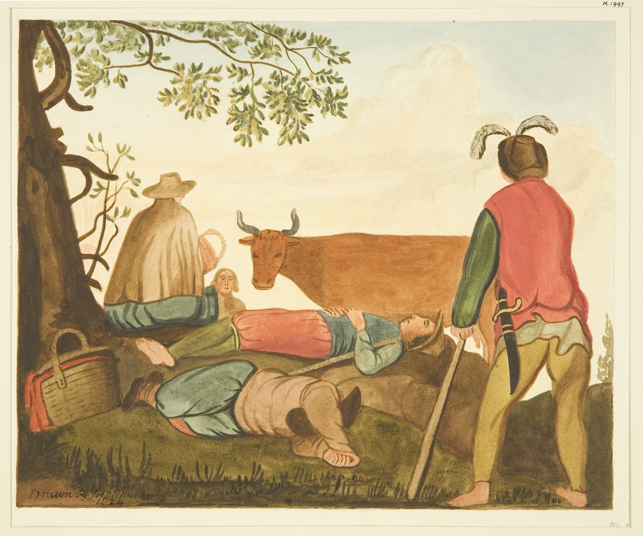 Guy, Conde de Warwick, y la Vaca Dun, copias del óleo original de Joseph Manning