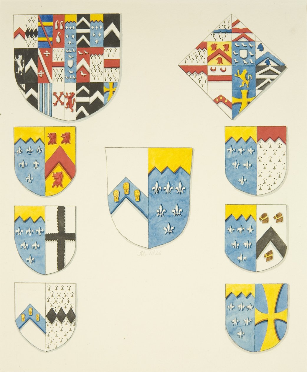 Blasones heráldicos en el Monumento de Newton en la Catedral de Bristol de Joseph Manning