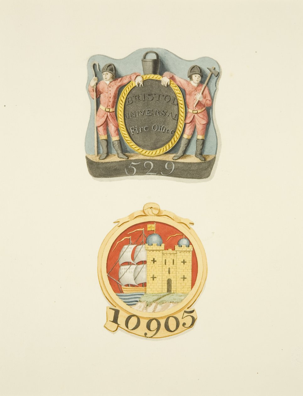 Insignias de Casa o Marcas de Fuego de las Oficinas de Bristol Universal y Bristol Fire de Joseph Manning